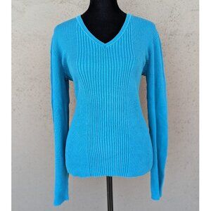 💜Jones New York Sport Blue Ribbed V-Neck Sweater